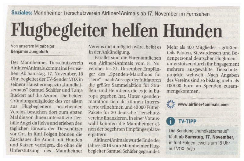 Kurzartikel im Mannheimer Morgen am 06.11.2018