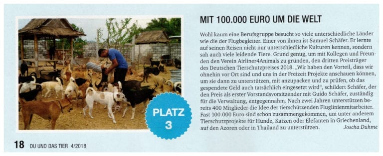 Artikel in Zeitschrift “Du und das Tier” zum Deutschen Tierschutzpreis