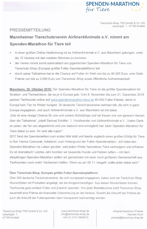 Pressemitteilung zum Spendenmarathon 2018